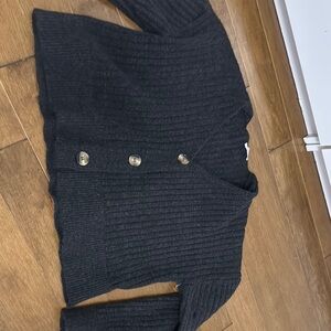 Black Ribbed Cardigan with Button Details
